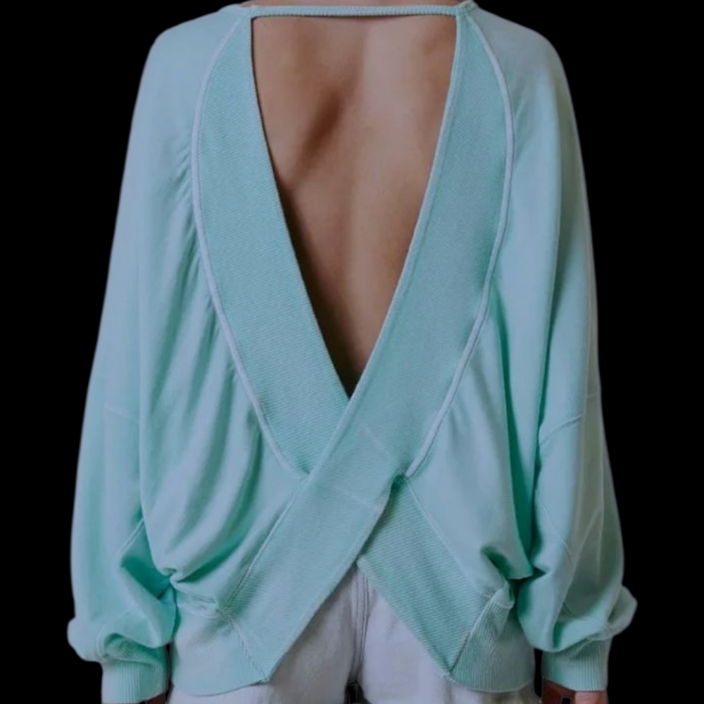 Free People Mint Green/Teal Open Back Sweatshirt